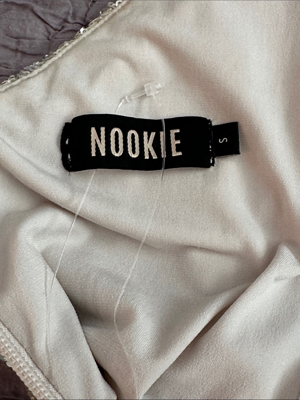 Nookie Lovers Nothings Sequin Spaghetti-Strap Evening Gown in Silver size small. - Picture 11 of 16